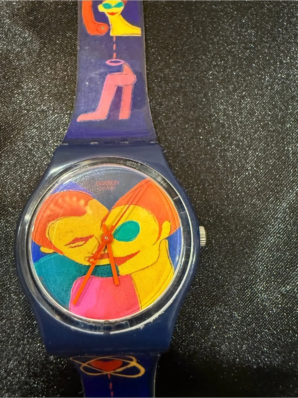 Swatch Women's Navy Blue Watch with Multicolor Pop Art Motifs